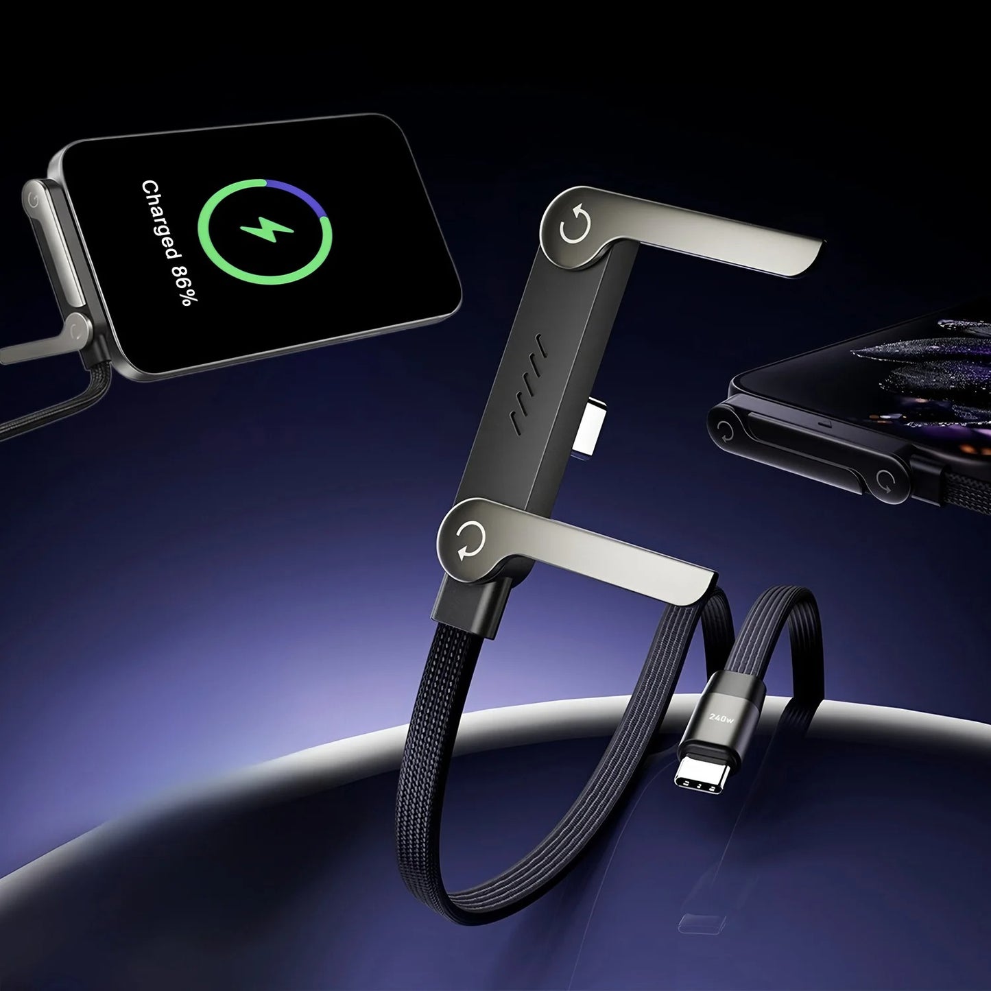 240W USB-C to Type-C Fast Charging Cable with Foldable Desktop Stand